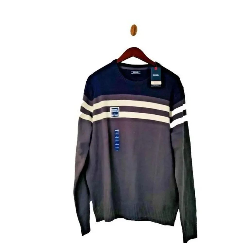 Izod Sweater Men L Blue/Gray Y2K Premium Essentials Natural Stretch Preppy‎ NWT
